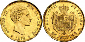 1878*1878. Alfonso XII. EMM. 25 pesetas. (AC. 71). Golpecitos. 8,07 g. EBC-.