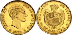 1878*1878. Alfonso XII. EMM. 25 pesetas. (AC. 71). Golpecitos. 8,06 g. EBC-.
