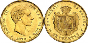 1878*1878. Alfonso XII. EMM. 25 pesetas. (AC. 71). Rayitas. Parte de brillo original. 8,06 g. EBC.