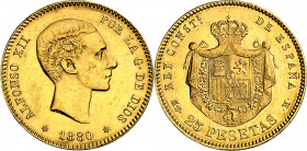 1880*1880. Alfonso XII. MSM/EMM. 25 pesetas. (AC. 78). 8,06 g. EBC-.