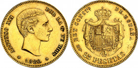 1880*1880. Alfonso XII. MSM. 25 pesetas. (AC. 79). Rayitas. 8,03 g. EBC-.