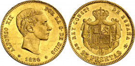 1880*1880. Alfonso XII. MSM. 25 pesetas. (AC. 79). Rayas. Brillo original. 8,07 g. EBC-/EBC.