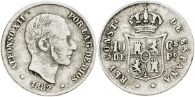 1882. Alfonso XII. Manila. 10 centavos. (AC. 96). 2,55 g. BC+/MBC-.