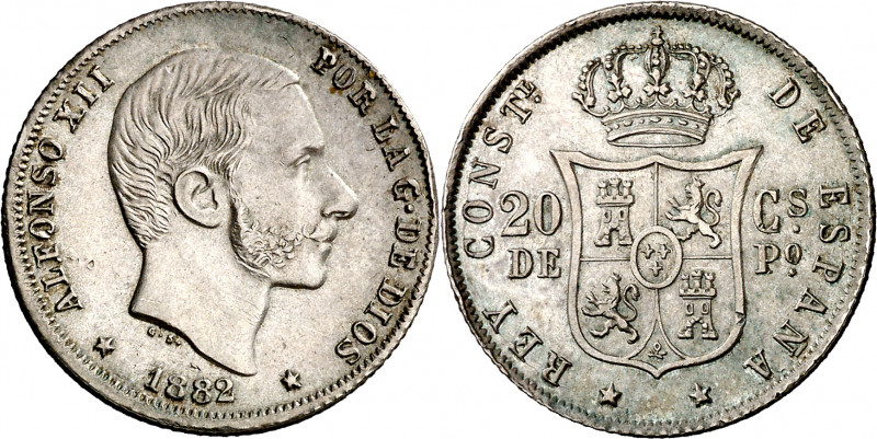 1882. Alfonso XII. Manila. 20 centavos. (AC. 107). Rayitas. Buen ejemplar. 5,19 ...