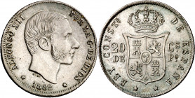1882. Alfonso XII. Manila. 20 centavos. (AC. 107). Rayitas. Buen ejemplar. 5,19 g. MBC+.