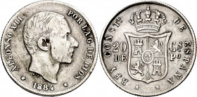 1884. Alfonso XII. Manila. 20 centavos. (AC. 110). Rayitas. Escasa. 4,91 g. MBC-.