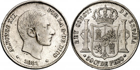 1881. Alfonso XII. Manila. 50 centavos. (AC. 114). Rayitas. 12,90 g. MBC.