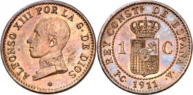 1911*1. Alfonso XIII. PCV. 1 céntimo. (AC. 3). Escasa. 0,95 g. S/C-.