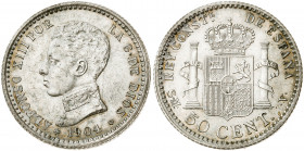 1904*04. Alfonso XIII. SMV. 50 céntimos. (AC. 46). 2,53 g. EBC.