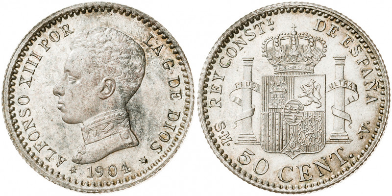 1904*04. Alfonso XIII. SMV. 50 céntimos. (AC. 46). Brillo original. 2,53 g. EBC+...