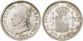 1904*04. Alfonso XIII. SMV. 50 céntimos. (AC. 46). Brillo original. 2,53 g. EBC+.