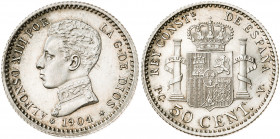 1904*10. Alfonso XIII. PCV. 50 céntimos. (AC. 47). Rayitas. 2,51 g. EBC+.