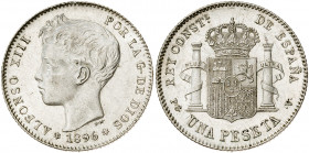 1896*1896. Alfonso XIII. PGV. 1 peseta. (AC. 56). Brillo original. 5,04 g. EBC+.