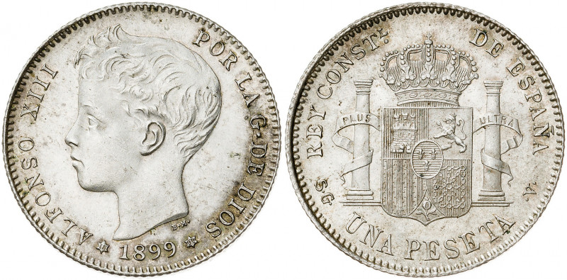 1899*1899. Alfonso XIII. SGV. 1 peseta. (AC. 57). Mínimas marquitas. Parte de br...