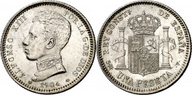 1904*194. Alfonso XIII. SMV. 1 peseta. (AC. 69). Bella. 5 g. EBC+.