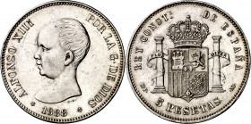 1888*1888. Alfonso XIII. MPM. 5 pesetas. (AC. 92). 25,07 g. EBC-.