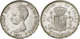 1891*1891. Alfonso XIII. PGM. 5 pesetas. (AC. 98). 24,89 g. MBC.