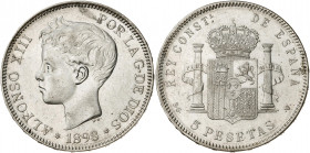 1898*1898. Alfonso XIII. SGV. 5 pesetas. (AC. 109). Leves rayitas. 24,88 g. MBC+.