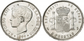 1899*1899. Alfonso XIII. SGV. 5 pesetas. (AC. 110). Leves impurezas. 25,07 g. EBC/EBC+.