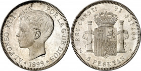 1899*1899. Alfonso XIII. SGV. 5 pesetas. (AC. 110). Brillo original. 24,99 g. EBC+.
