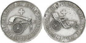 (hacia 1900-1920). Barcelona (La Creu Blanca). Fábrica de coches y sillones para enfermos. Jetón publicitario. 4,47 g. MBC-.