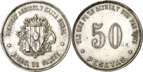 Bisbal de Falset. Sindicat Agrícol i Caixa Rural. 50 pesetas. (AL. 2065). Golpecitos. Escasa. 25,19 g. MBC+.
