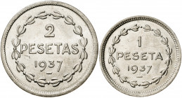 Euzkadi. 1 y 2 pesetas. (AC. 14 y 15). 2 monedas, serie completa. S/C.