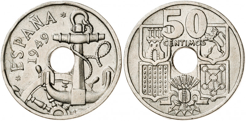 1949*1951. Franco. 50 céntimos. (AC. 21). Haz de flechas invertido. 3,98 g. EBC....