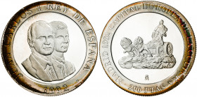 1992. Juan Carlos I. 200 pesetas. (Fuster Co-12). Madrid, Capital Europea de la Cultura. En expositor oficial con certificado. Proof.