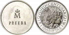 (1989). Juan Carlos I. 1000 pesetas. V Centenario - Serie I. Toma de Granada. Prueba de reverso. Rara. 13,59 g Proof.