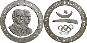 1990. Juan Carlos I. 2000 pesetas. Juegos Olímpicos - Barcelona '92. Con la inscripción inutilización octubre '92. Rara. 26,91 g. Proof.