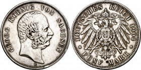 Alemania. Sajonia. 1904. Jorge. E (Muldenhutten). 5 marcos. (Kr. 1258). Limpiada. Golpecitos. AG. 27,68 g. MBC.