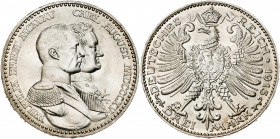 Alemania. Sajonia-Weimar-Eisenach. 1915. Guillermo Ernesto. A (Berlín). 3 marcos. (Kr. 222). Centenario del Gran Ducado. AG. 16,59 g. S/C.