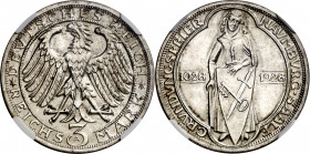 Alemania. 1928. A (Berlín). 3 marcos. (Kr. 57). Naumburgo. En cápsula de la NGC como MS64, nº 3882815-013. AG. S/C.