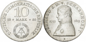 Alemania Oriental. 1980. 10 marcos. (Kr. 77). Gerard von Scharnost. AG. 17,01 g. S/C-.