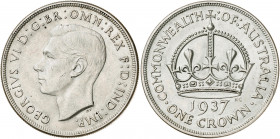 Australia. 1937. Jorge VI. 1 corona. (Kr. 34). Leves marquitas. AG. 28,19 g. EBC+/S/C-.