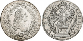 Austria. 1765. Francisco I. KB (Kremnitz). 20 krajczar. (Kr. 2028). AG. 6,34 g. MBC+/EBC-.