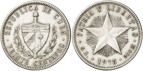 Cuba. 1915. 20 centavos. (Kr. 13.2). AG. 4,91 g. MBC+.