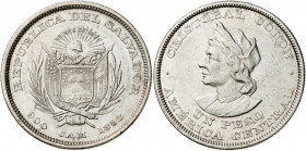 El Salvador. 1893. CAM (Centro-América). 1 peso. (Kr. 115.1). Leves rayitas. Parte de brillo original. AG. 24,96 g. MBC+.