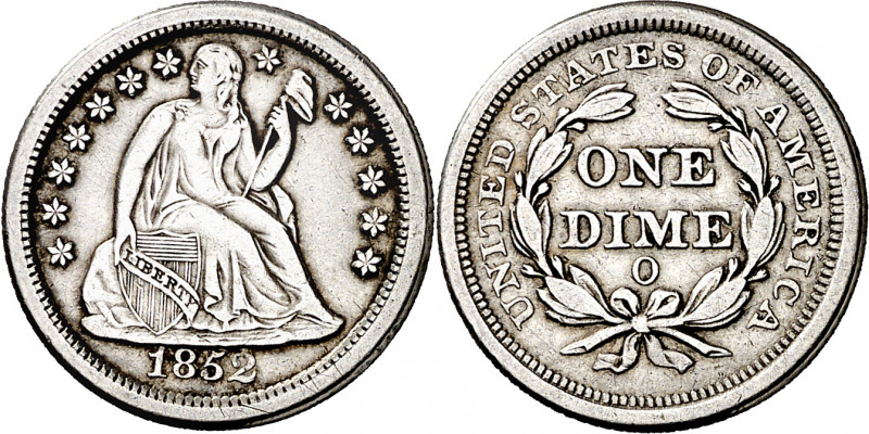 Estados Unidos. 1852. O (Nueva Orleans). 1 dime. (Kr. 63.2). Rara. AG. 2,63 g. M...