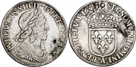 Francia. 1643. Luis XIII. A (París). 1/4 de écu. (Kr. 134.1). Manchitas. Rara. AG. 6,66 g. BC+/MBC-