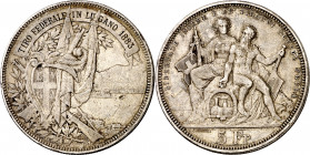 Suiza. 1883. 5 francos. (Kr. S16). Festival de tiro: Lugano. AG. 24,85 g. MBC.