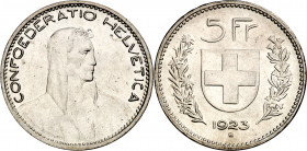 Suiza. 1923. 5 francos. (Kr. 37). AG. 25,01 g. S/C-.