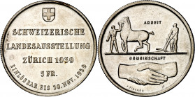 Suiza. 1939. 5 francos. (Kr. 43). Exposición de Zúrich. AG. 19,47 g. S/C.