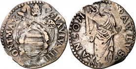 Vaticano. Pablo IV (1555-1559). Ancona. Giulio. (Muntoni 40). AG. 2,89 g. MBC-.