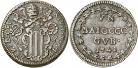 Vaticano. 1742. Benedicto XIV (1740-1758). Gubbio. Baiocco. (Muntoni 439). CU. 10,58 g. MBC+.