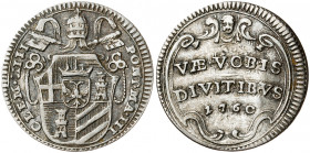 Vaticano. 1760. Clemente XIII (1758-1769). Roma. 1/2 grosso. (Muntoni 30). AG. 0,62 g. MBC+.