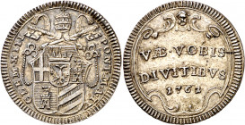 Vaticano. 1762. Clemente XIII (1758-1769). Roma. 1/2 grosso. (Muntoni 30b). AG. 0,67 g. EBC.