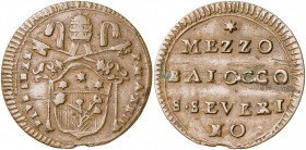 Vaticano. s/d. Pío VI (1775-1799). San Severino. 1/2 baiocco. (Muntoni 411). CU. 2,93 g. MBC+.