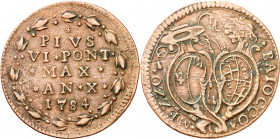 Vaticano. 1784. Pío VI (1775-1799). Bolonia. 1/2 baiocco. (Muntoni 270 var. I). CU. 4,76 g. MBC+.